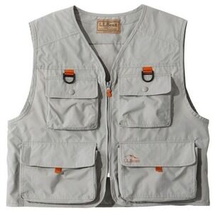 LL Bean Mens Utility Fishing Vest Gray Nylon Ripstop Multi-Pocket 519184 WXL/ML